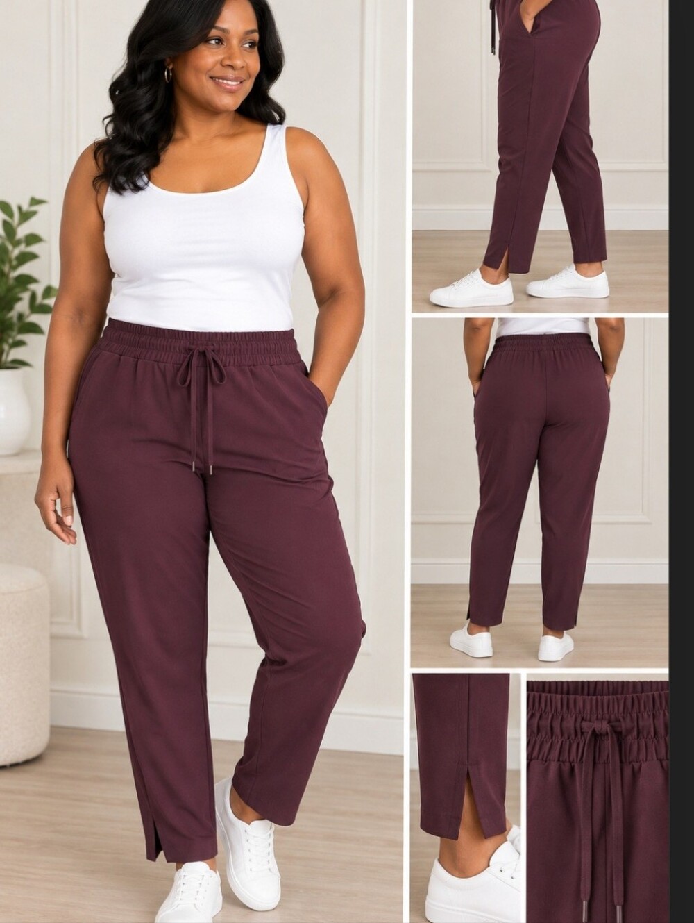 All in Motion XXL Plum Pull-On Athletic Pants Drawstring with Side Slits NWT